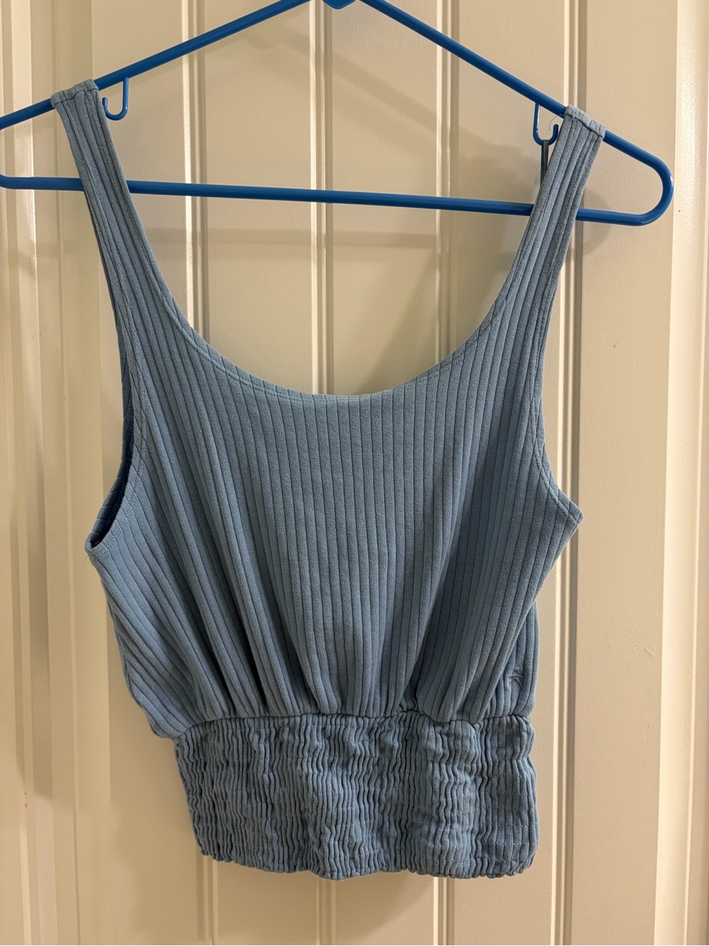 Known Supply Maeve Ribbed Smocked Crop Tank Small Blue